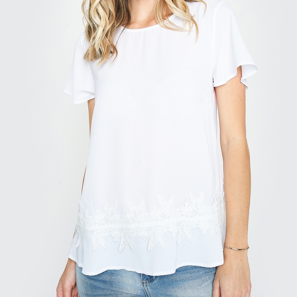 Sugarlips Amiel Lace Trim Top White Blouse